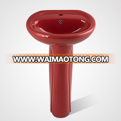 Hot Sale Ceramic Standing Shampoo Pedestal Washing Basin Red